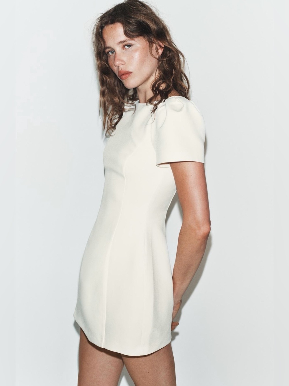 Zara Cream Puff-Sleeve Mini Dress